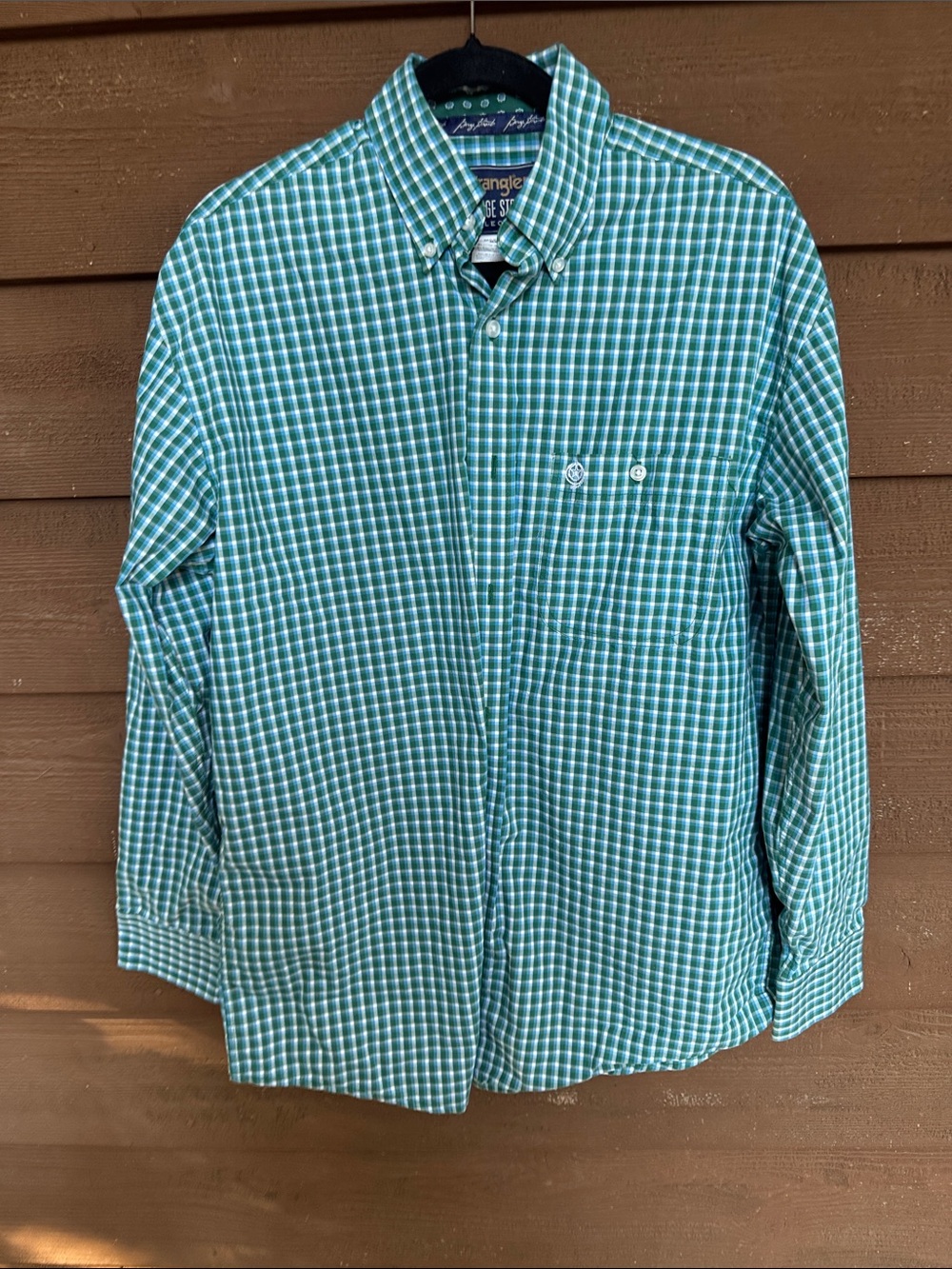 Wrangler George Strait Green and White Checked Button-Down Shirt size Medium